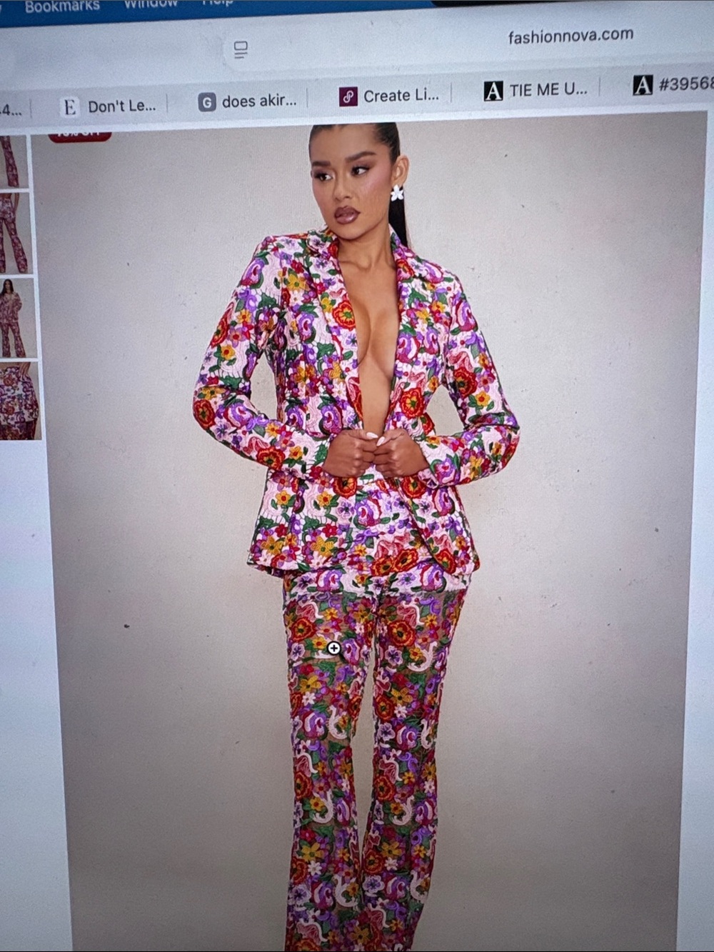 Fashion Nova Floral Multicolor Tailored Pantsuit in Pink and Red